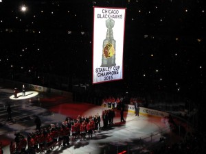Banner Raising Ceremony for the Blackhawks         